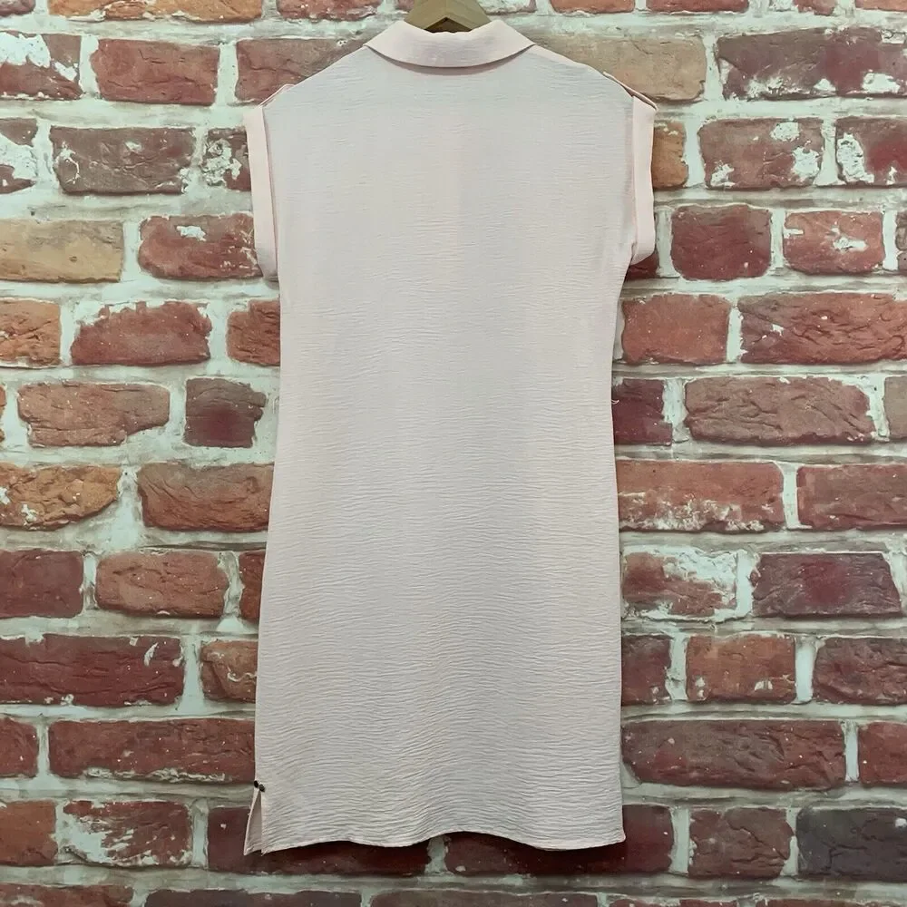 Tommy Hilfiger Dress Women's 2 Pink Crinkle Stretchy Casual Work Popover - Picture 4 of 9